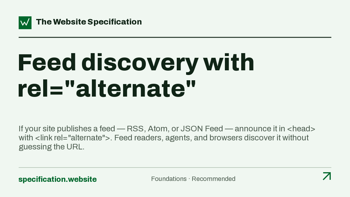 Feed discovery with rel="alternate" · Website Spec